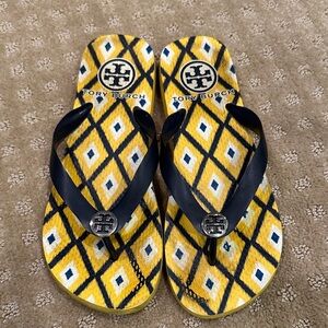 Tory Burch Kids Yellow and Black Diamond Flip Flops